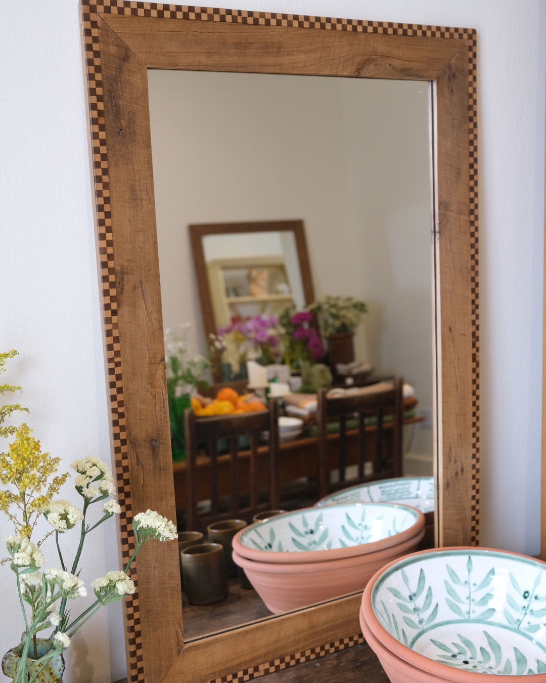 Allan Lutge Yellowwood Mirror with Checkered Marquetry Border