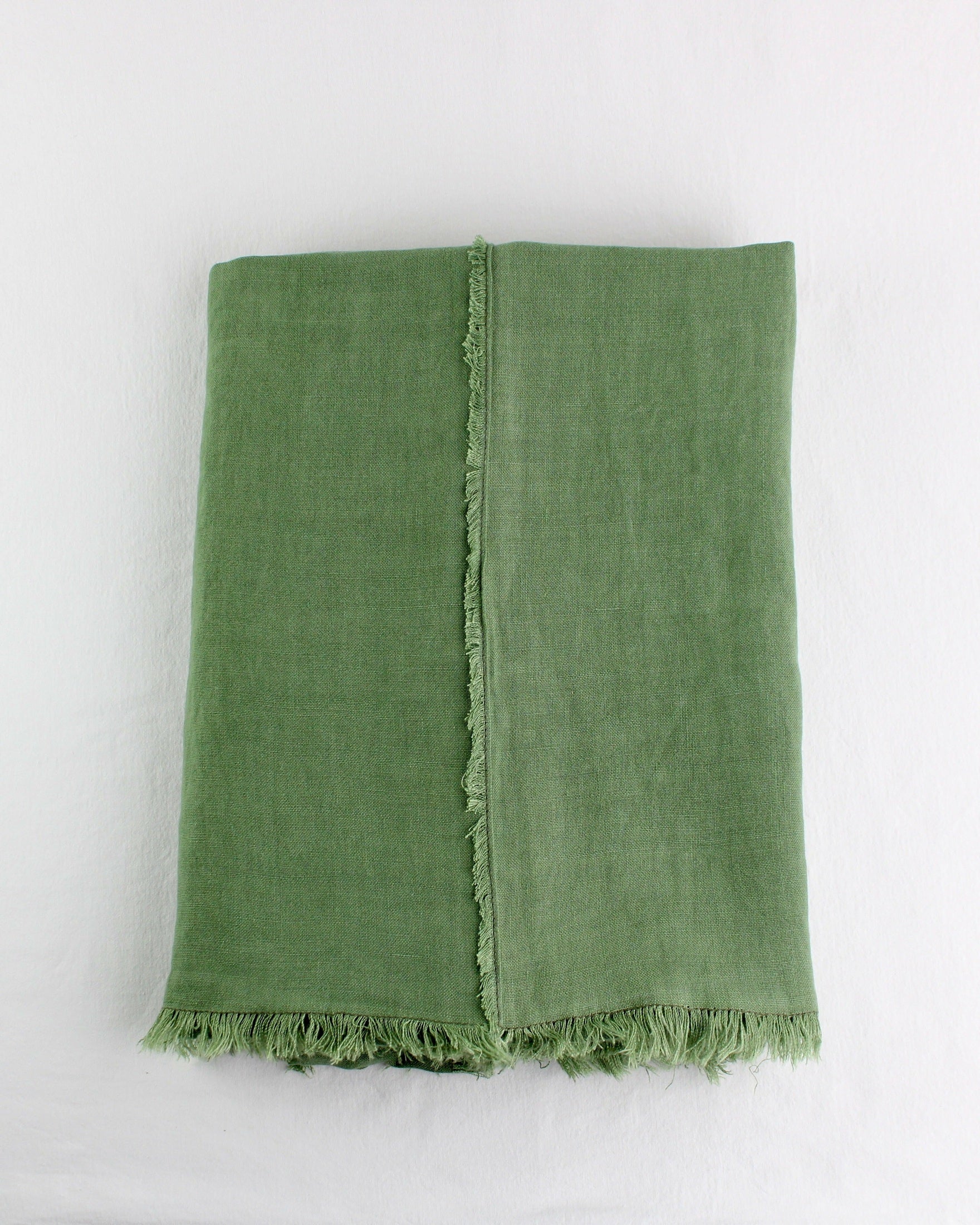 Belgian Linen Raw-edged Tablecloth in Moss Green Mantra Living