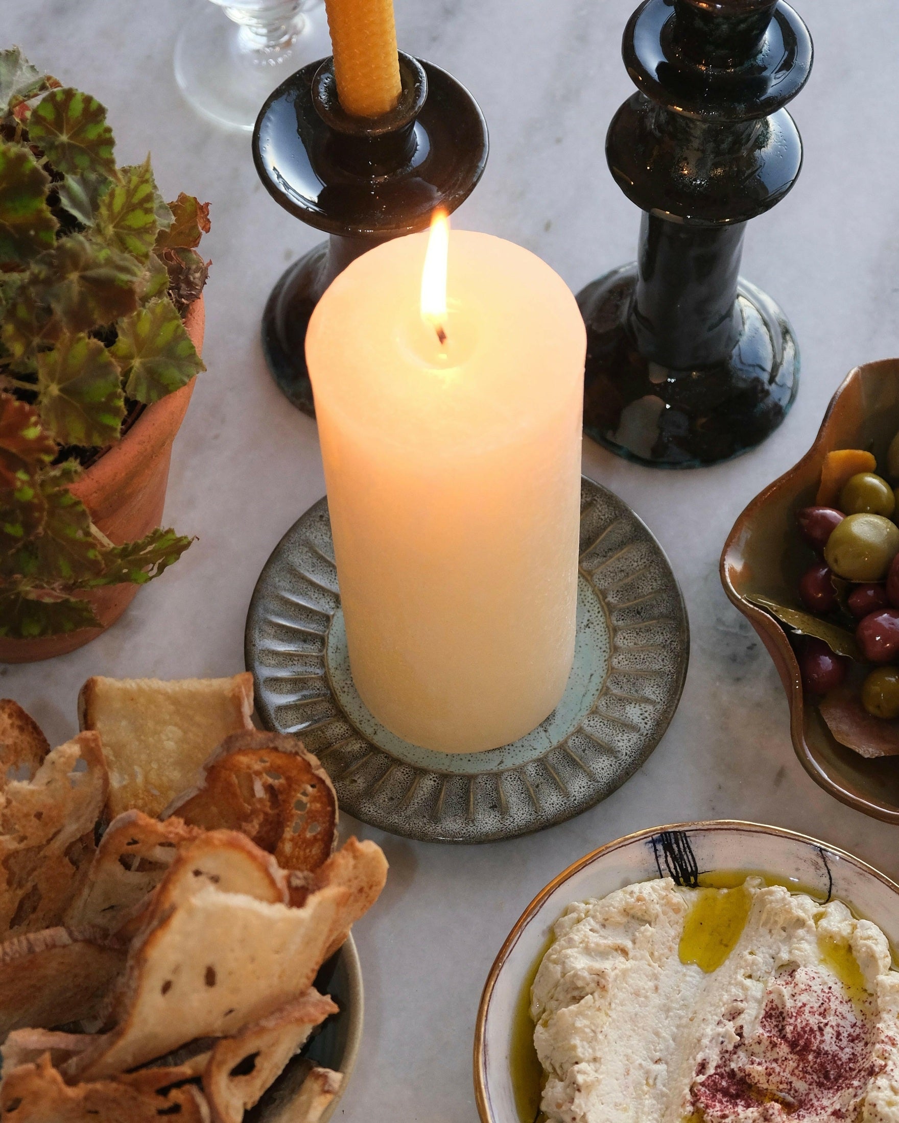 Frosted Pillar Candle Mantra Living