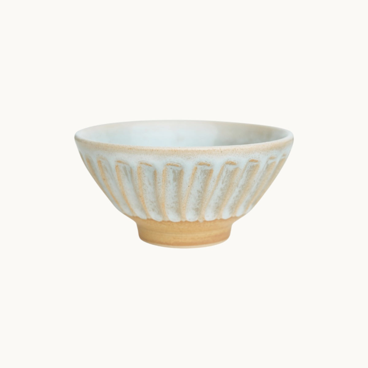MANTRA LIVING mini fluted bowl in desert oasis glaze with wheel-thrown organic texture and raw ceramic base. #Color_Desert Oasis