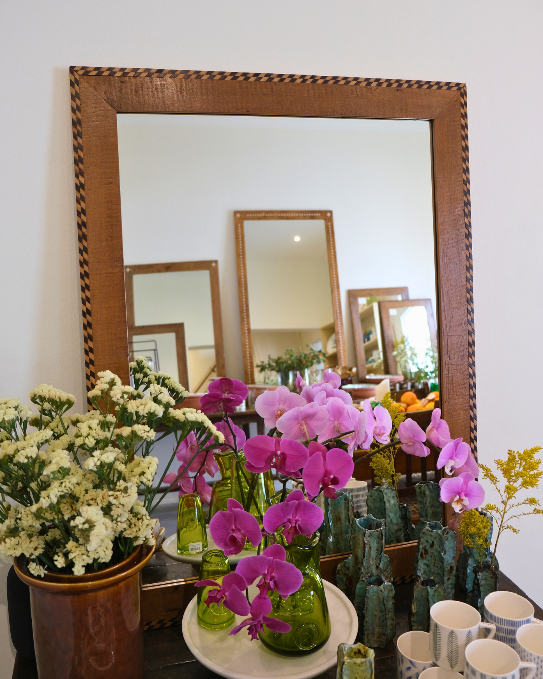 Allan Lutge Yellowwood Mirror Slanted Checkered Marquetry Border