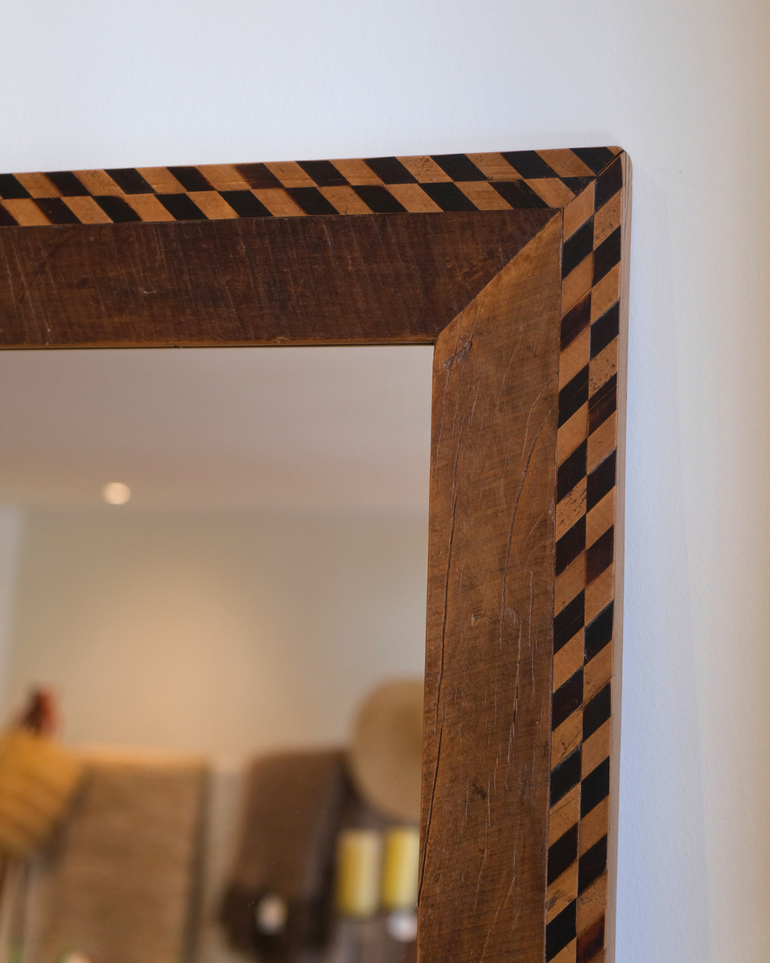Allan Lutge Yellowwood Mirror Slanted Checkered Marquetry Border