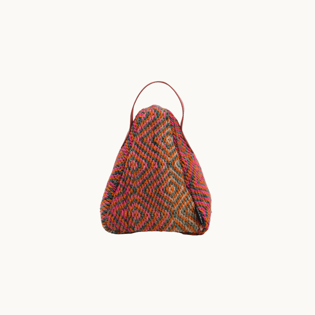 Coral diamond Salabim weighted door stop from the reverse, showing the multicolour diamond weave #color_Coral Diamond