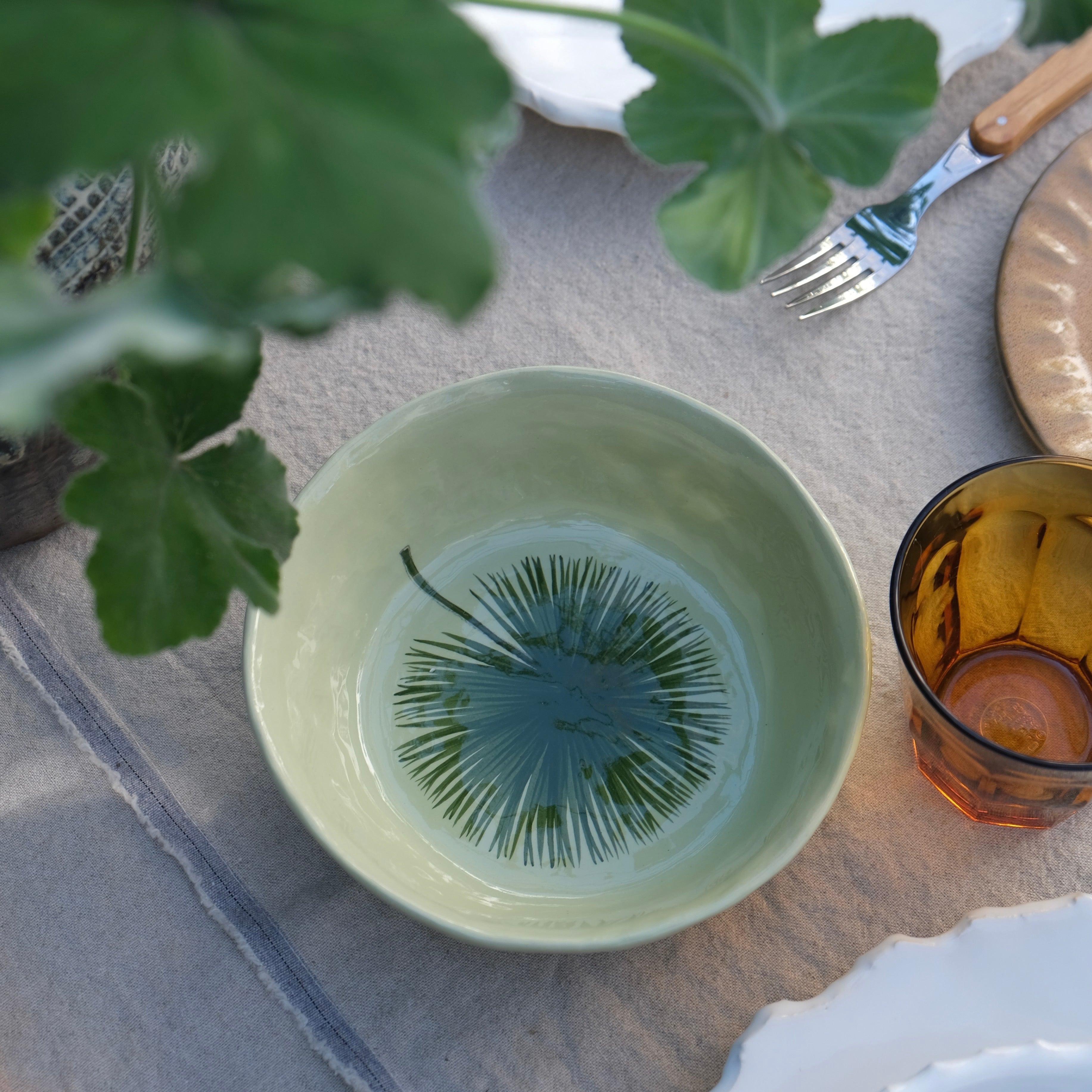 Green Dandelion Stoneware Bowl - Medium