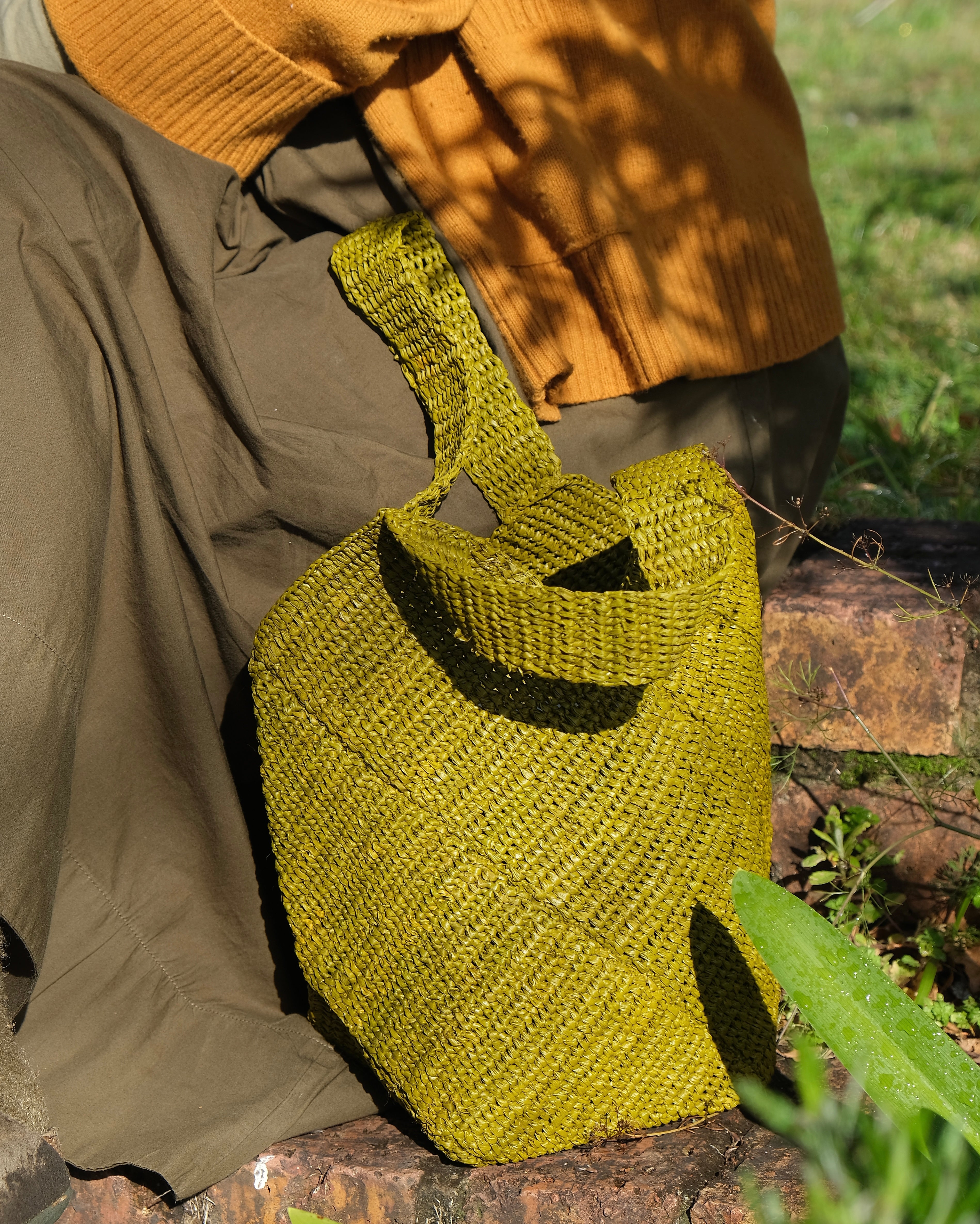 Janet Petousis Woven Raffia Bag - Olive Green