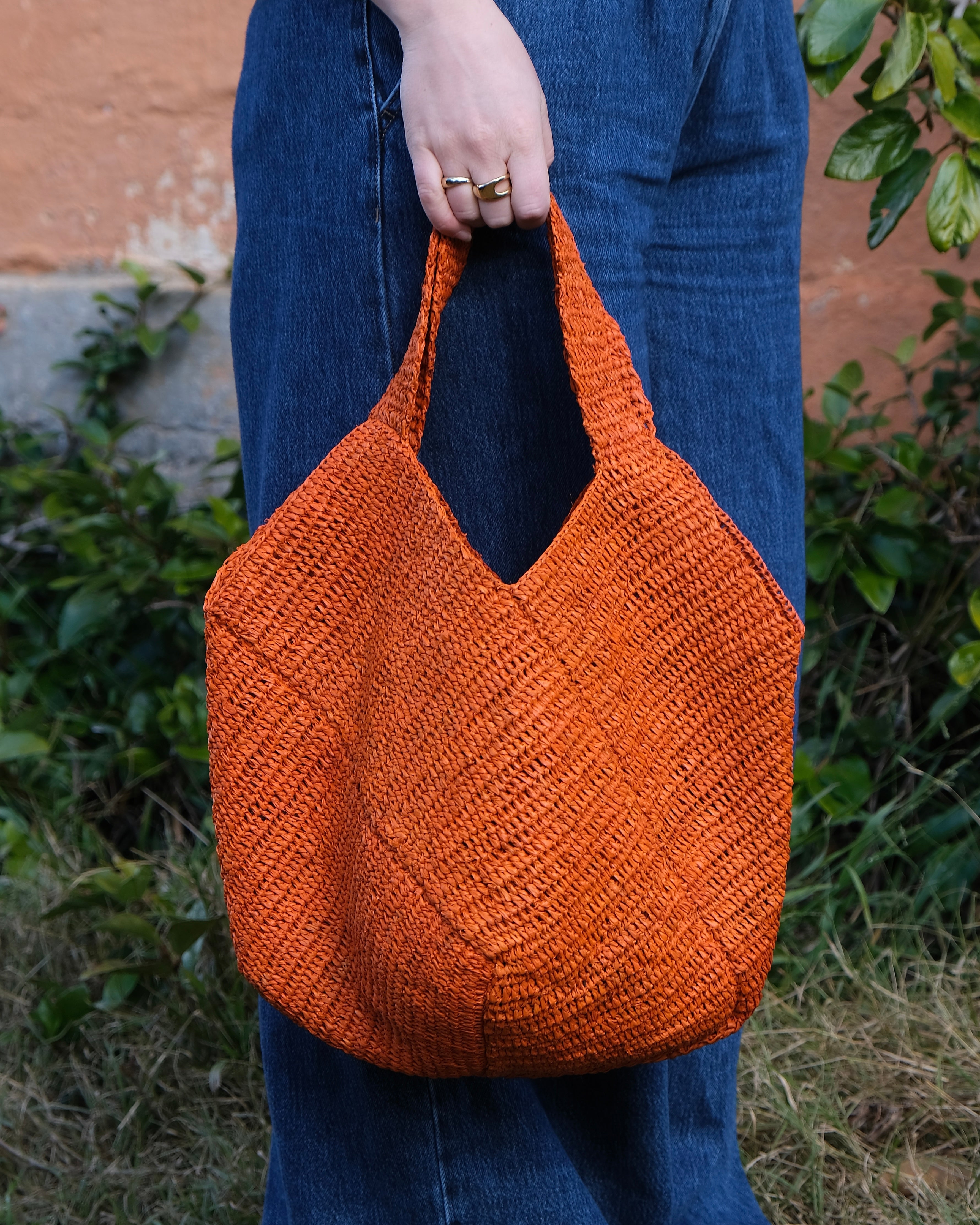 Janet Petousis Woven Raffia Bag - Orange
