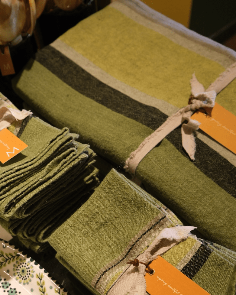 Verdant Stripe Linen Tablecloth - Mantra Living