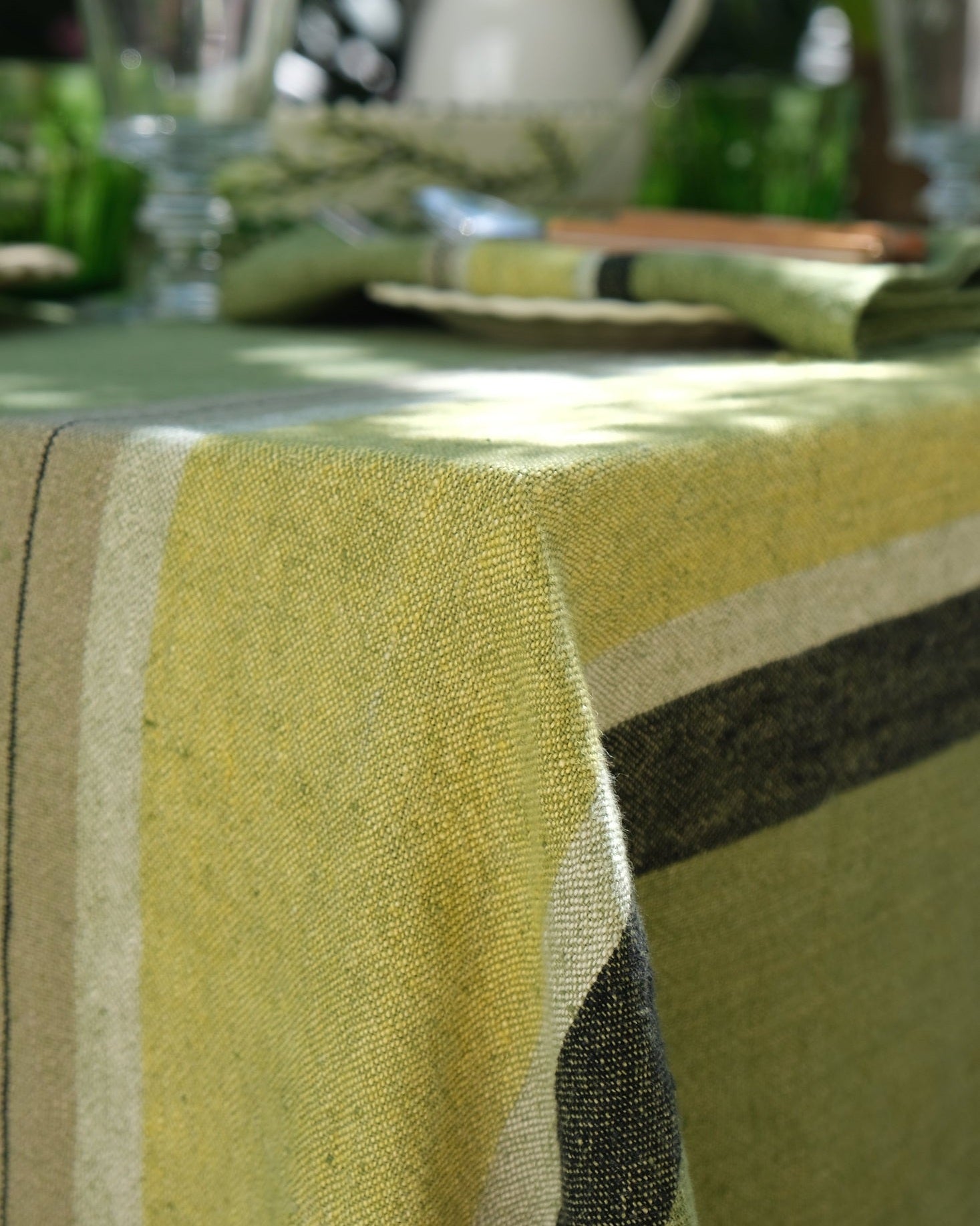 Verdant Stripe Linen Tablecloth