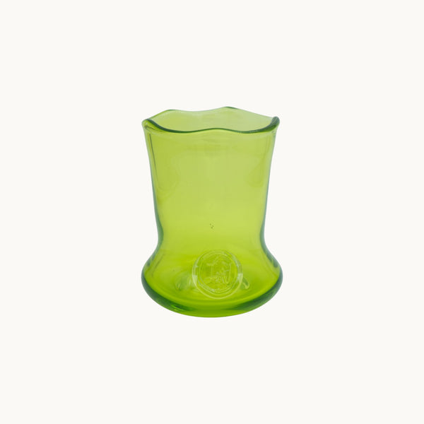 MANTRA LIVING Casa LV Bella medium mouth-blown lime green glass vase with a rippled rim and contoured silhouette.