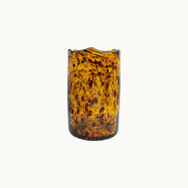 MANTRA LIVING Casa LV Lara large mouth-blown glass vase featuring a sculptural tortoiseshell pattern and undulating rim.